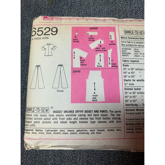 Simplicity Misses Coat and Pants Sewing Pattern sz 14 6529 - uncut - Picture 7 of 11